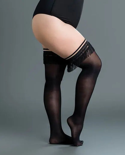 Kixies Keila Sheer Fringe Thigh-High Black Size C  Lingerie - Stockings & Leggings