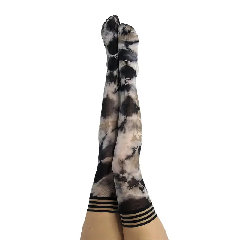 Kixies Mackenzie Black/White Tie-Dye Thigh-High Size A  Lingerie - Stockings & Leggings