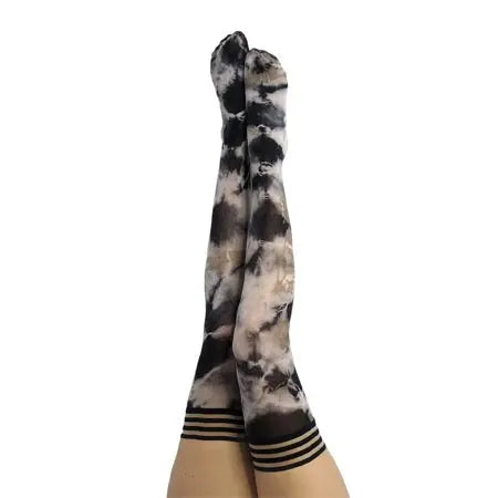 Kixies Mackenzie Black/White Tie-Dye Thigh-High Size B  Lingerie - Stockings & Leggings