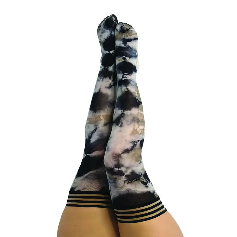 Kixies Mackenzie Black/White Tie-Dye Thigh-High Size D  Lingerie - Stockings & Leggings