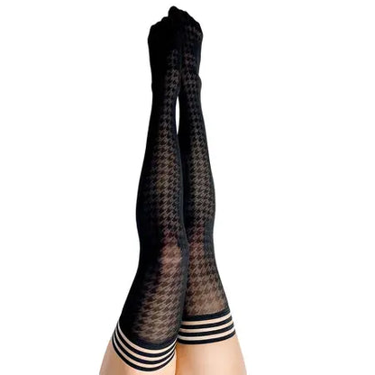 Kixies Meaghan Houndstooth Thigh-High Black Size D  Lingerie - Stockings & Leggings