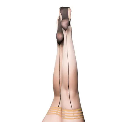 Kixies Ruby Sheer Beige Thigh-High with Black Back Seam Size B  Lingerie - Stockings & Leggings