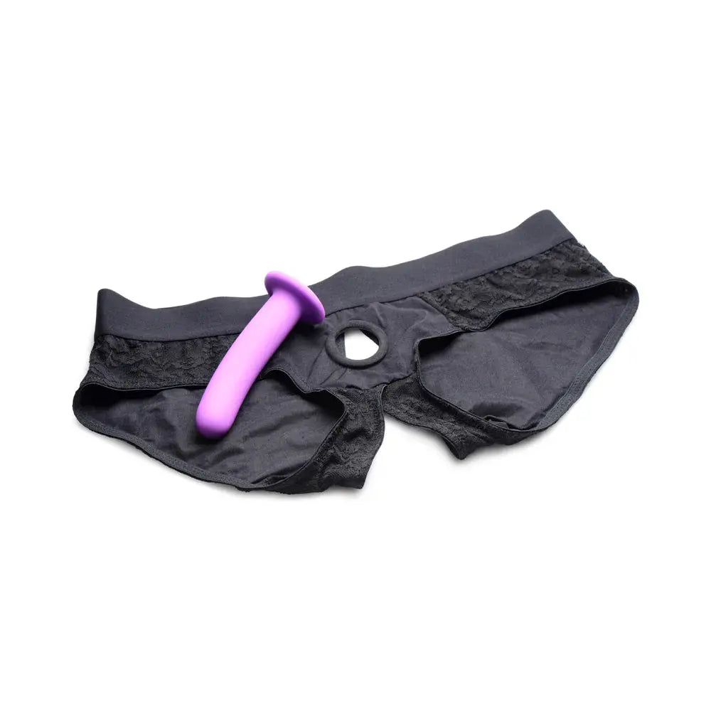 Lace Envy Black Pegging Set with Lace Crotchless Panty Harness and Dildo - L-XL  Pegging Kit