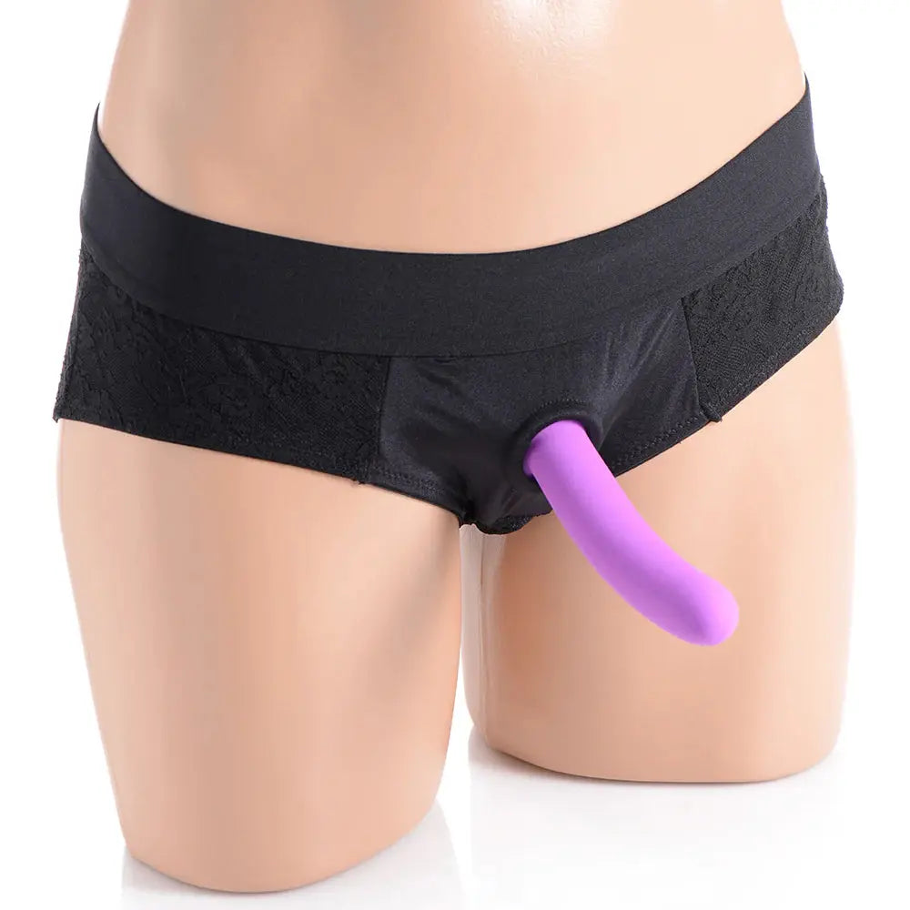 Lace Envy Black Pegging Set with Lace Crotchless Panty Harness and Dildo - L-XL  Pegging Kit