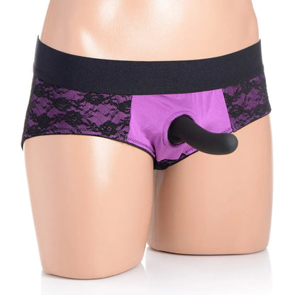 Lace Envy Pegging Set with Lace Crotchless Panty Harness and Dildo - L-XL  Pegging Kit