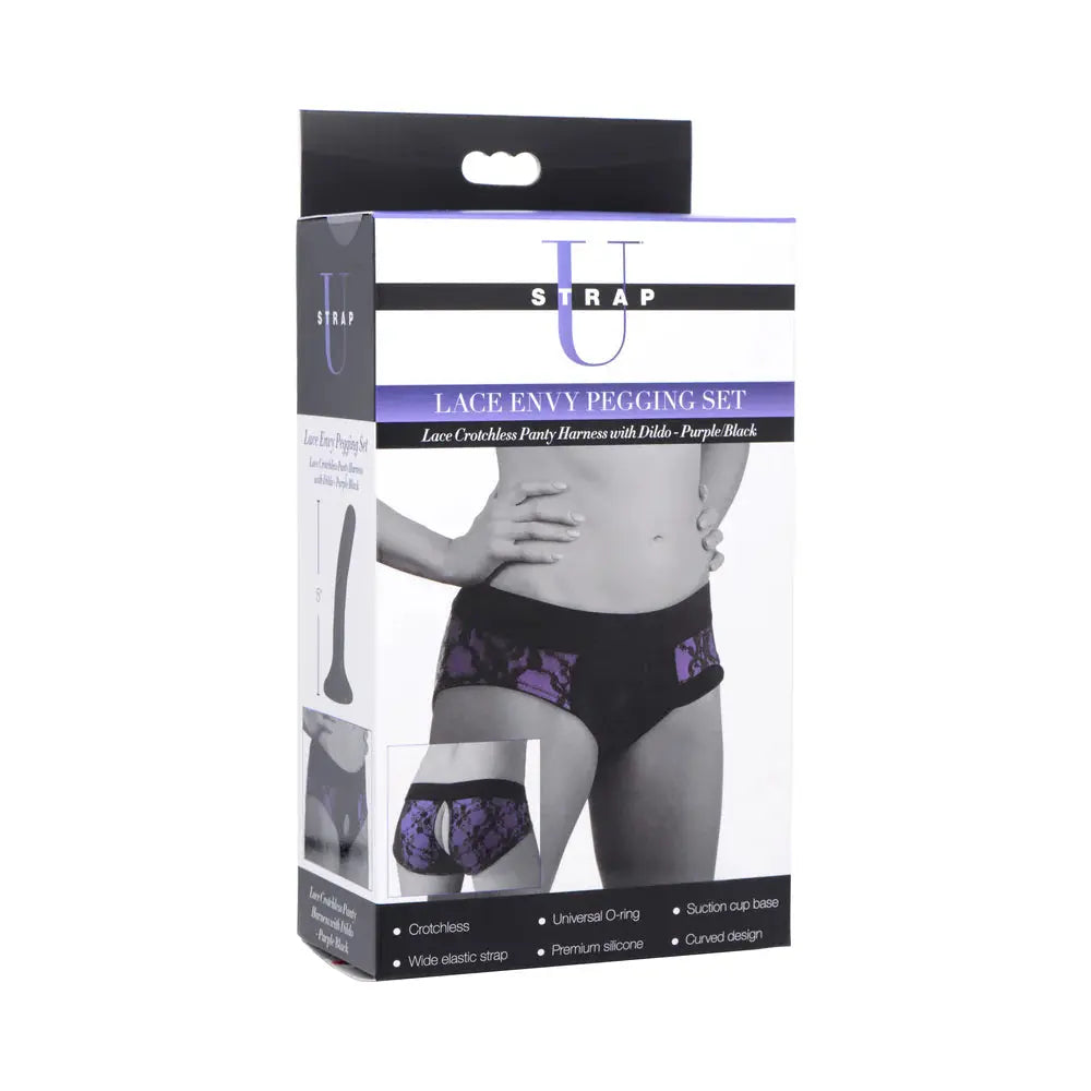 Lace Envy Pegging Set with Lace Crotchless Panty Harness and Dildo - L-XL  Pegging Kit