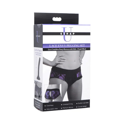Lace Envy Pegging Set with Lace Crotchless Panty Harness and Dildo - L-XL  Pegging Kit