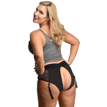 Laced Seductress Crotchless Panty Harness with Garter Straps - 2XL-3XL  Strap-Ons and Harnesses