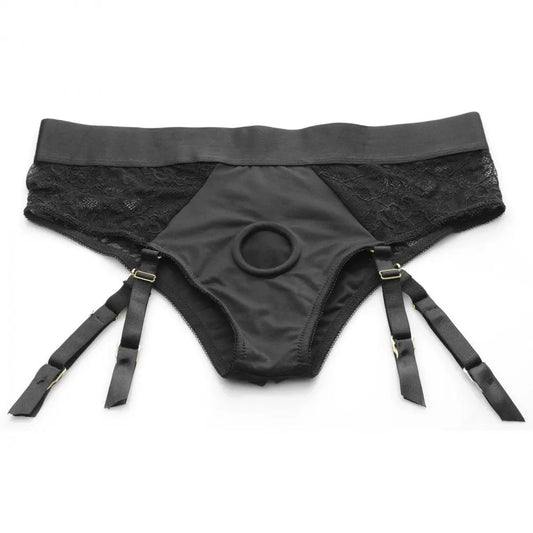 Laced Seductress Crotchless Panty Harness with Garter Straps - 2XL-3XL Strap-Ons and Harnesses