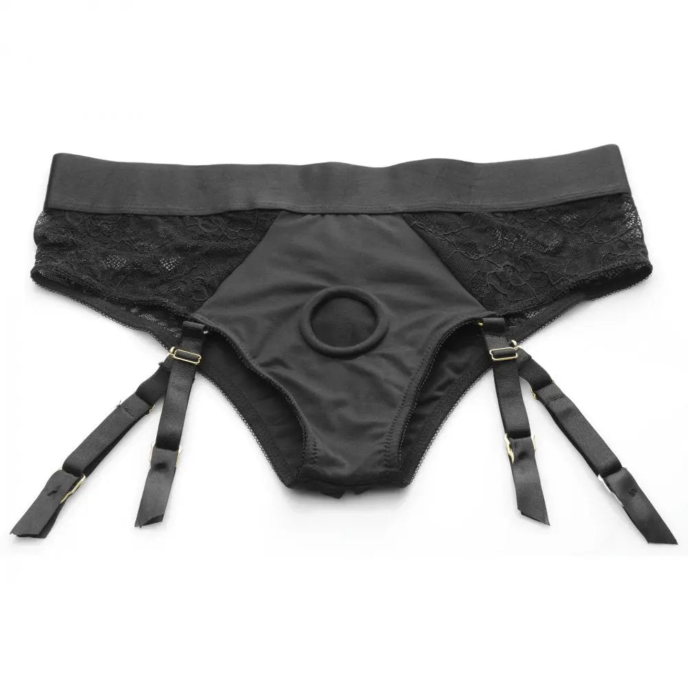 Laced Seductress Crotchless Panty Harness with Garter Straps - LXL  Strap-Ons and Harnesses