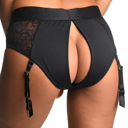 Laced Seductress Crotchless Panty Harness with Garter Straps - SM  Strap-Ons and Harnesses