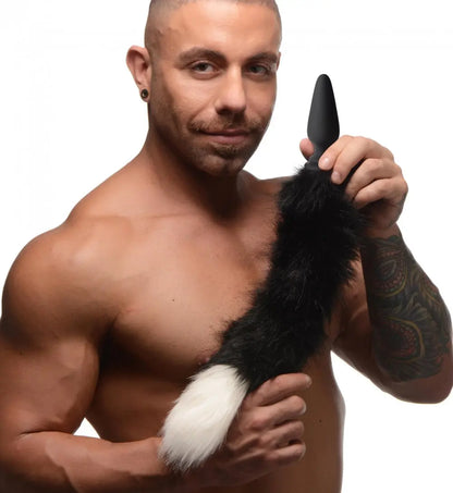 Large Anal Plug with Interchangeable Fox Tail Butt Plug - Black  BDSM Pet Play Anal Plug