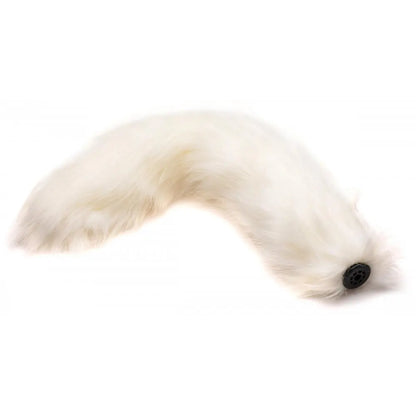 Large Vibrating Anal Plug with Fox Tail Butt Plug Attachment- White  BDSM Pet Play Anal Plug