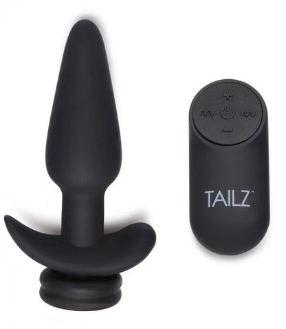Large Vibrating Anal Plug with Interchangeable Bunny Tail - Black  BDSM Pet Play Anal Plug