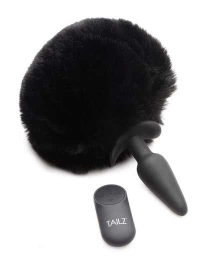Large Vibrating Anal Plug with Interchangeable Bunny Tail - Black  BDSM Pet Play Anal Plug