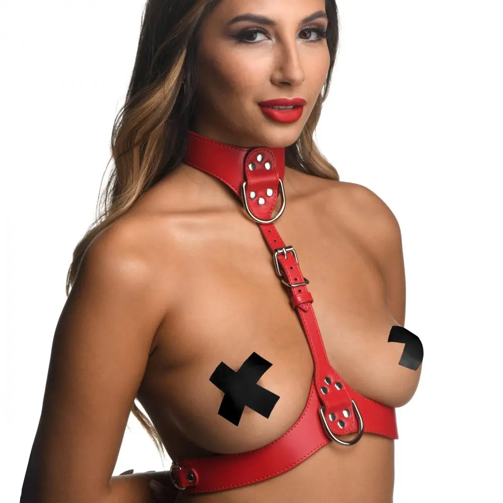 BDSM Bondage Harness Red Female Chest Harness- Medium/Large  Fetish Clothing and Lingerie