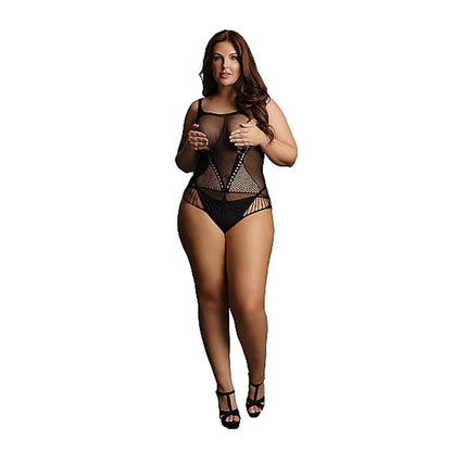 Le Desir Contrast Net Plus Size Teddy Lingerie Black Queen Size  Lingerie - Body Stockings