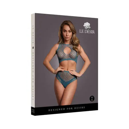 Le Desir Duo Net Key-Hole Bra Set Ocean Deep O/S  Lingerie - Bra and Panty sets