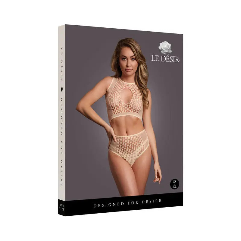 Le Desir Duo Net Key-Hole Bra Set Sandy Beach O/S  Lingerie - Bra and Panty sets