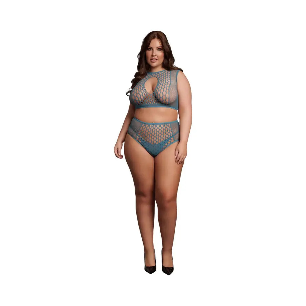 Le Desir Duo Net Key-Hole Plus Size Lingerie Bra Set Ocean Deep Queen Size  Lingerie - Bra and Panty sets