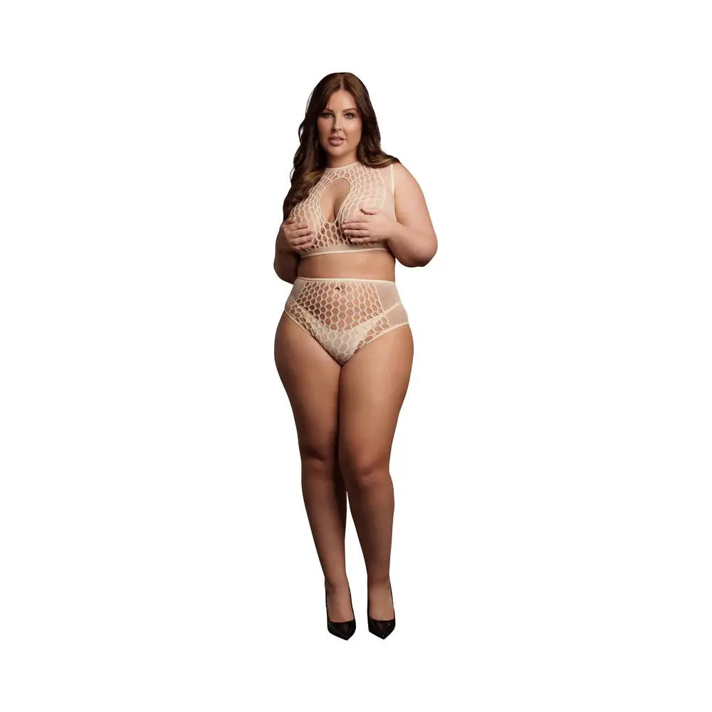 Le Desir Duo Net Key-Hole Plus Size Lingerie Bra Set Sandy Beach Queen Size  Lingerie - Bra and Panty sets