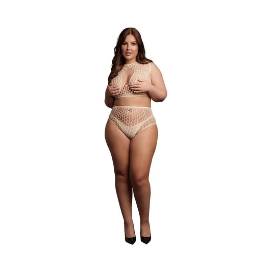 Le Desir Duo Net Key-Hole Plus Size Lingerie Bra Set Sandy Beach Queen Size  Lingerie - Bra and Panty sets
