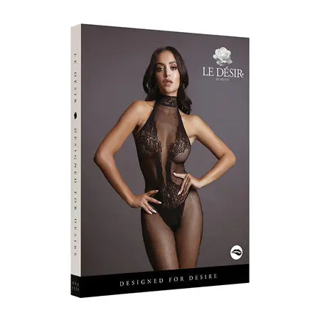 Le Desir Fishnet & Lace High-Neck Bodystocking Black O/S  Lingerie - Body Stockings