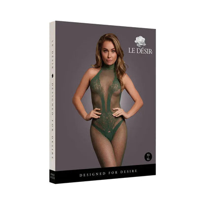 Le Desir Fishnet and Lace Bodystocking Midnight Green O/S  Lingerie - Body Stockings