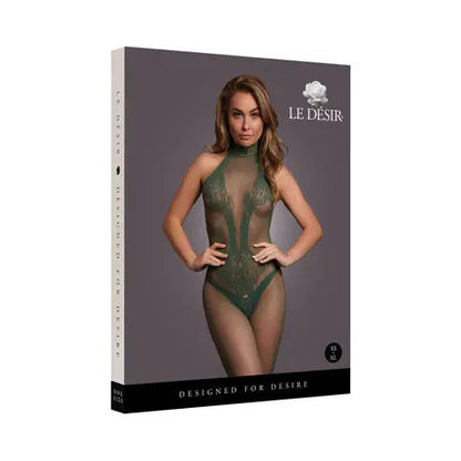 Le Desir Fishnet and Lace Bodystocking Midnight Green O/S  Lingerie - Body Stockings