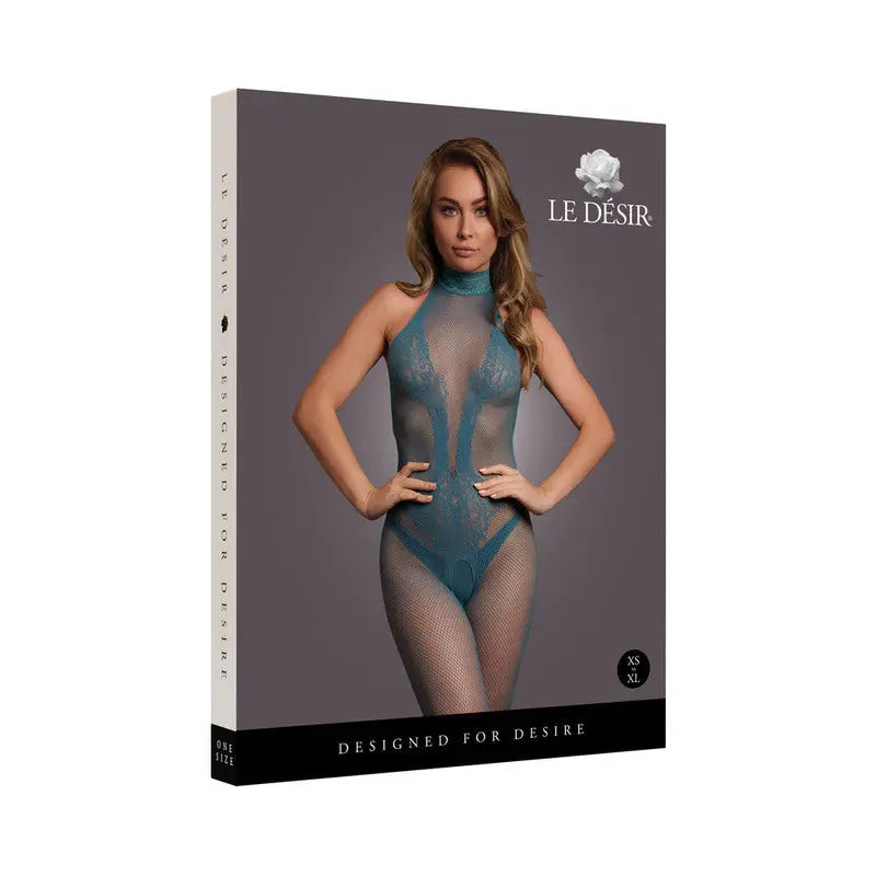 Le Desir Fishnet and Lace Bodystocking Ocean Deep O/S  Lingerie - Body Stockings