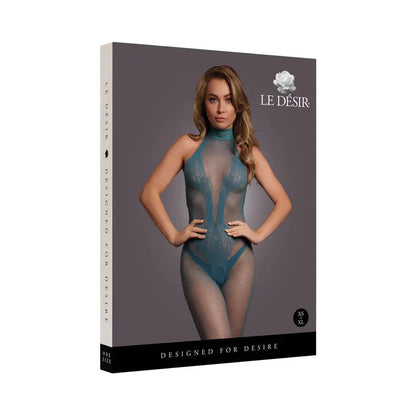 Le Desir Fishnet and Lace Bodystocking Ocean Deep O/S  Lingerie - Body Stockings