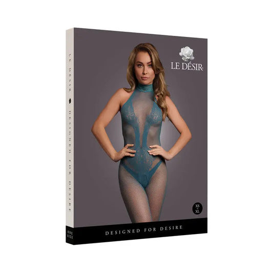 Le Desir Fishnet and Lace Bodystocking Ocean Deep O/S  Lingerie - Body Stockings