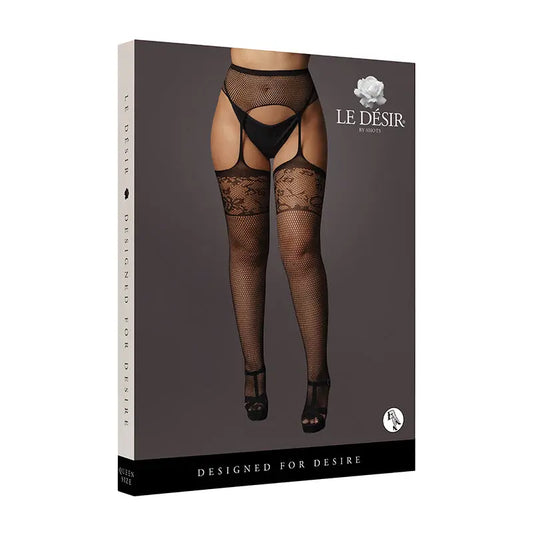 Le Desir Garter Belt Stockings with Lace Top Black Queen Size  Lingerie - Stockings & Leggings