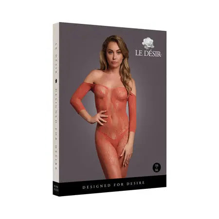 Le Desir Lace Long-Sleeved Bodystocking Sunset Glow O/S  Lingerie - Body Stockings