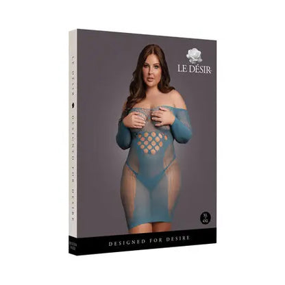 Le Desir Long-Sleeved Net Mini Dress Ocean Deep Queen Size  Lingerie - Dresses