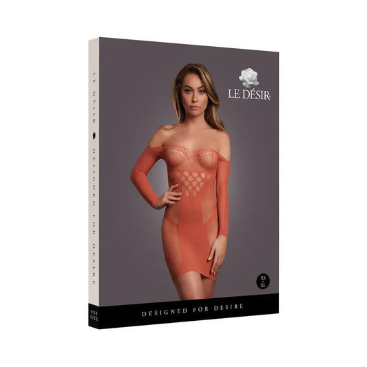 Le Desir Long-Sleeved Net Mini Dress Sunset Glow O/S  Lingerie - Dresses