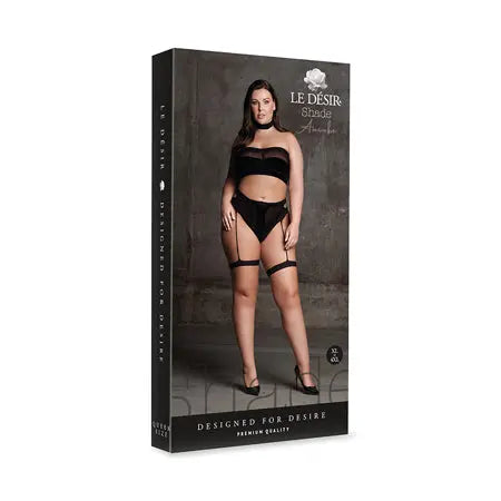 Le Desir Shade Ananke XII Choker, Bandeau Top & Panty with Garters Black Queen  Lingerie - Bra and Panty sets