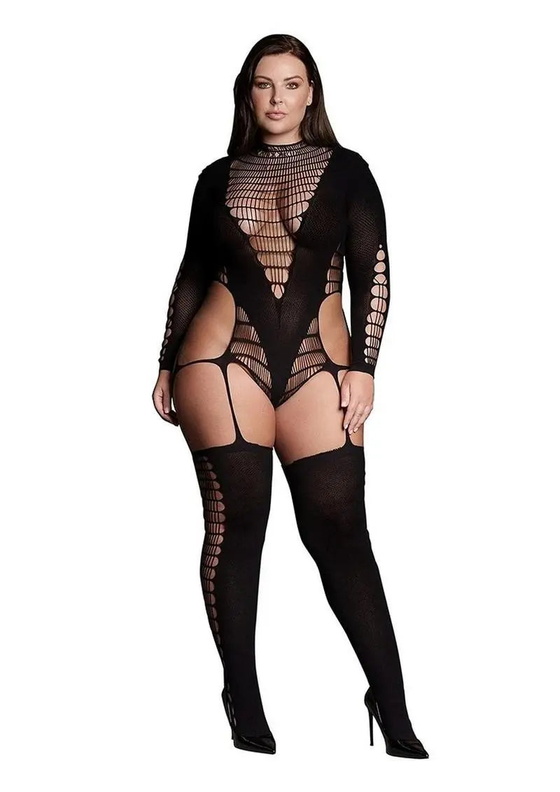 Le Desir Shade Kalyke XXIII Plus Size Lingerie Bodystocking with Turtleneck Black Queen Size  Lingerie - Body Stockings