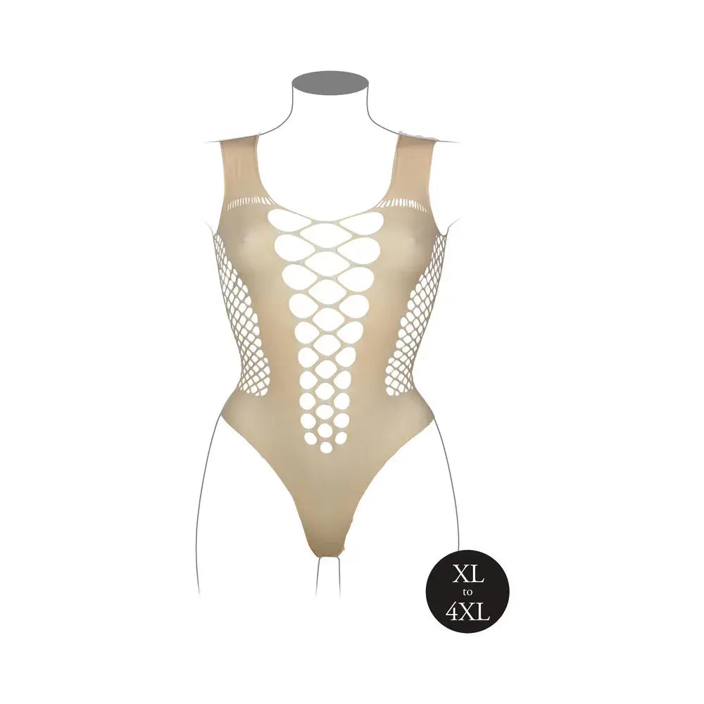 Le Desir V-Neck Plus Size Teddy Lingerie with Opaque Panels Sandy Beach Queen Size  Lingerie - Body Stockings