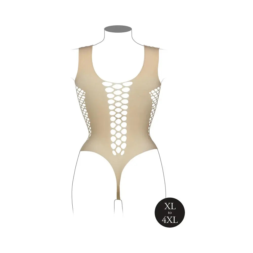 Le Desir V-Neck Plus Size Teddy Lingerie with Opaque Panels Sandy Beach Queen Size  Lingerie - Body Stockings