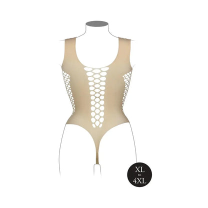 Le Desir V-Neck Plus Size Teddy Lingerie with Opaque Panels Sandy Beach Queen Size  Lingerie - Body Stockings