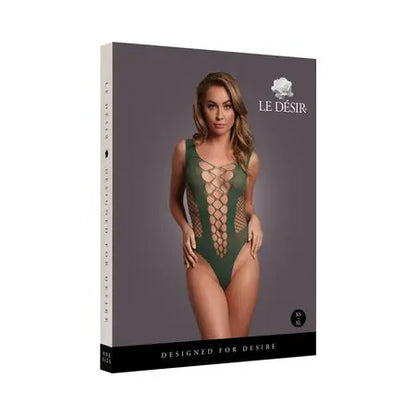 Le Desir V-Neck Teddy with Opaque Panels Midnight Green OS  Lingerie - Body Stockings