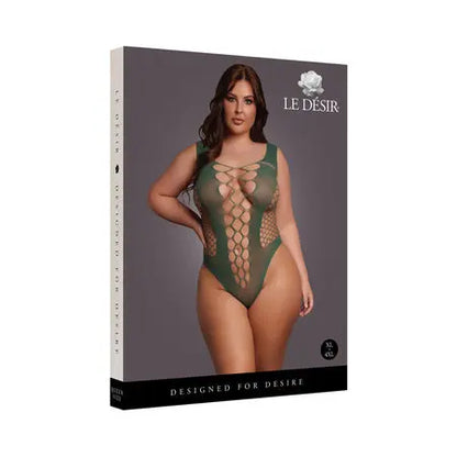Le Desir V-Neck Teddy with Opaque Panels Midnight Green Queen Size  Lingerie - Body Stockings