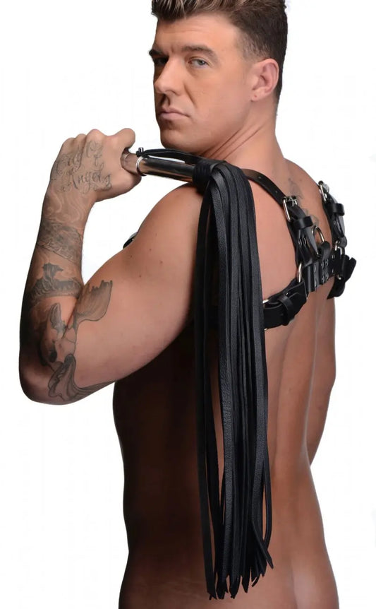 Leather Flogger with Stainless Steel Handle BDSM Spanking  Impact Play