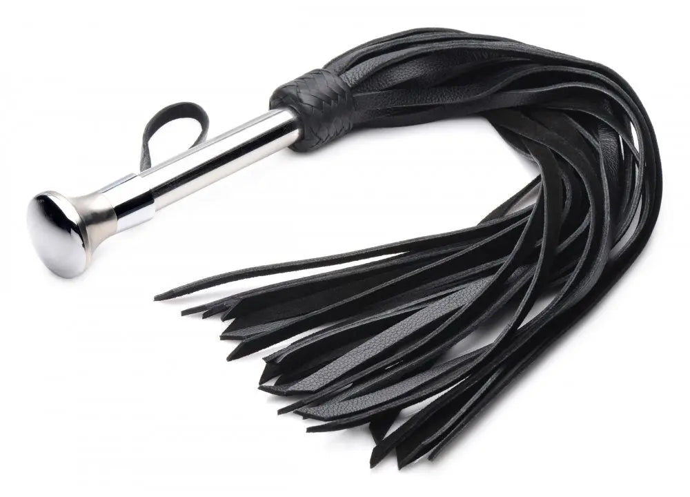 Leather Flogger with Stainless Steel Handle BDSM Spanking  Impact Play