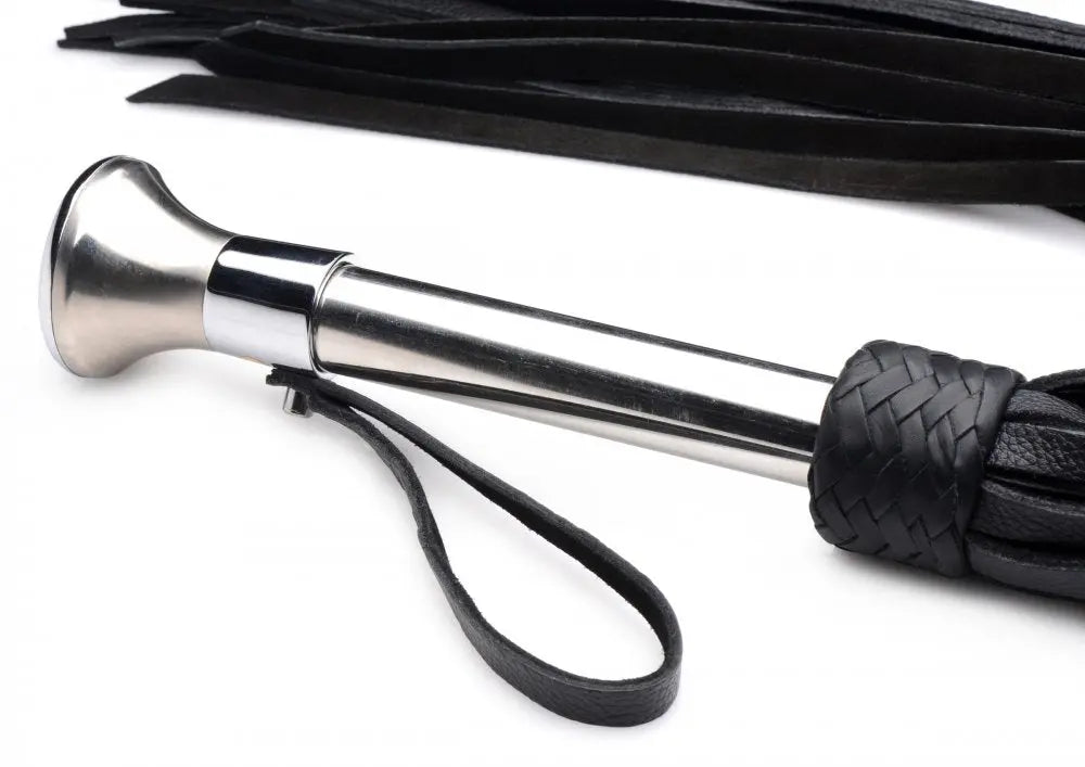 Leather Flogger with Stainless Steel Handle BDSM Spanking  Impact Play