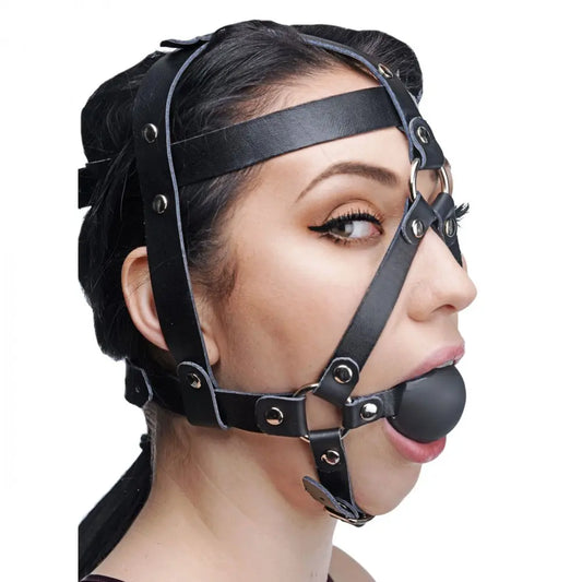 Leather Head Harness with Ball Gag  Masks, Gags and Blindfolds