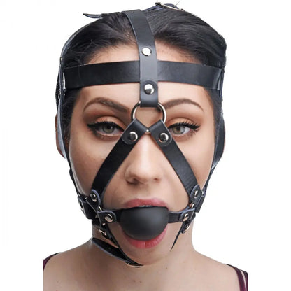 Leather Head Harness with Ball Gag  Masks, Gags and Blindfolds