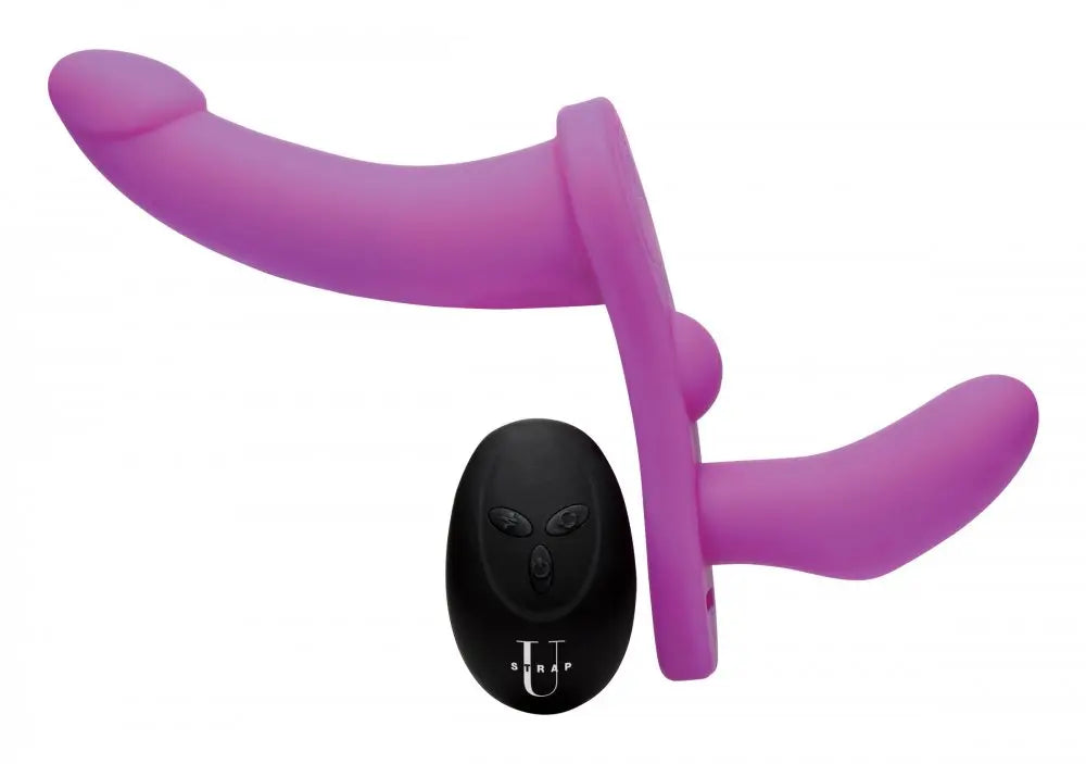 Lesbian Sex Toy Double Take 10X Double Penetration Vibrating Strap-on Harness - Purple  Strap-Ons and Harnesses