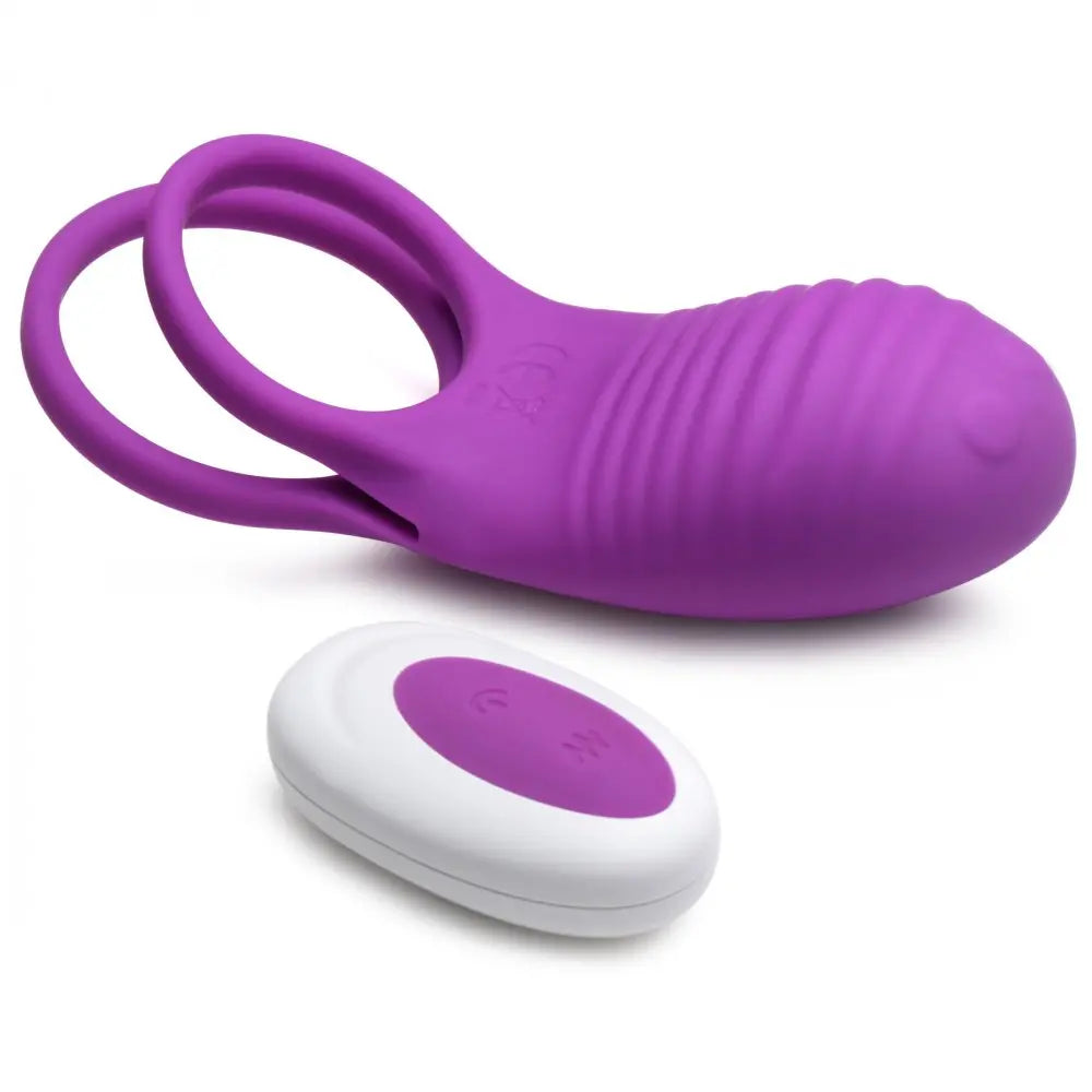 Love Loops 10X Silicone Cock Ring with Remote - Purple  Vibrating Cock Ring